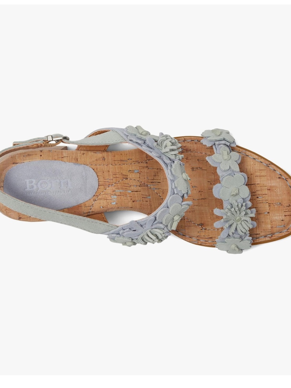 Born Springs Kheli Light Blue Floral Appliqué Suede Block Heel Sandals, NWOB - Picture 10 of 11